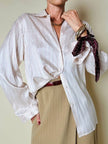 Camicia in seta rosa pallido a micro righe grigie e bordeaux “Calbros”