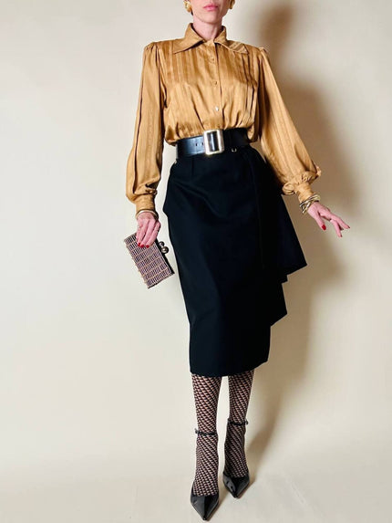 Gonna a portafoglio con dettaglio couture in lana nera “Yves Saint Laurent”