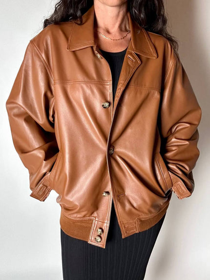 Giacca-bomber vintage in pelle color tabacco Serafino Sabbatini