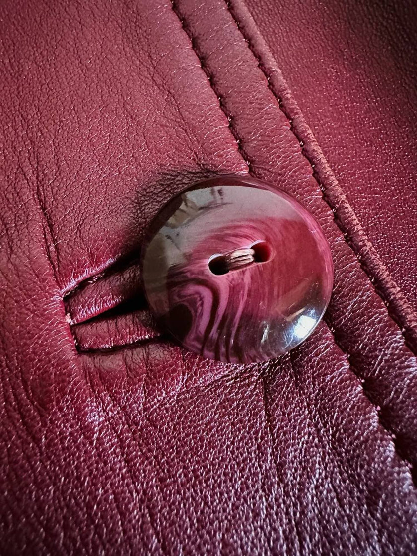 Giacca in pelle bordeaux con cintura in vita Tradition Of Quality Trade Mark Fashion Style
