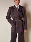 Blazer doppiopetto in lana color cioccolato “Yves Saint Laurent” con pantalone abbinato