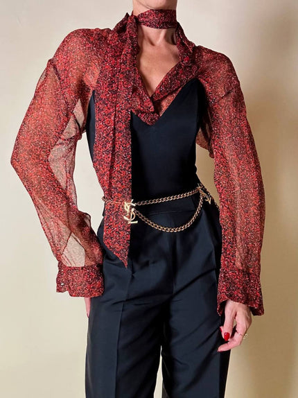 Blusa rossa in chiffon micro fantasia “Yves Saint Laurent”