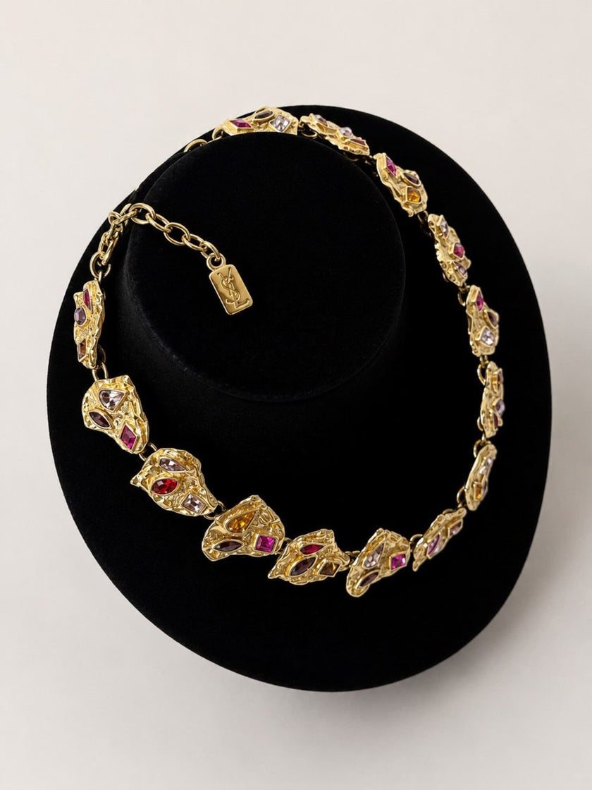 Vintage Yves Saint Laurent Collier mit herzförmigen Elementen und eingefassten, mehrfarbigen Kristallen