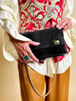 Borsa in pelle nera in stampa tejus 