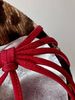 Sandalias vintage Dolce & Gabbana en crepé rojo y terciopelo con estampado de leopardo