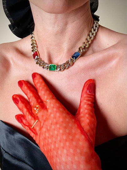Collier in catena diamantata con pietre sintetiche multicolor “Vogue”