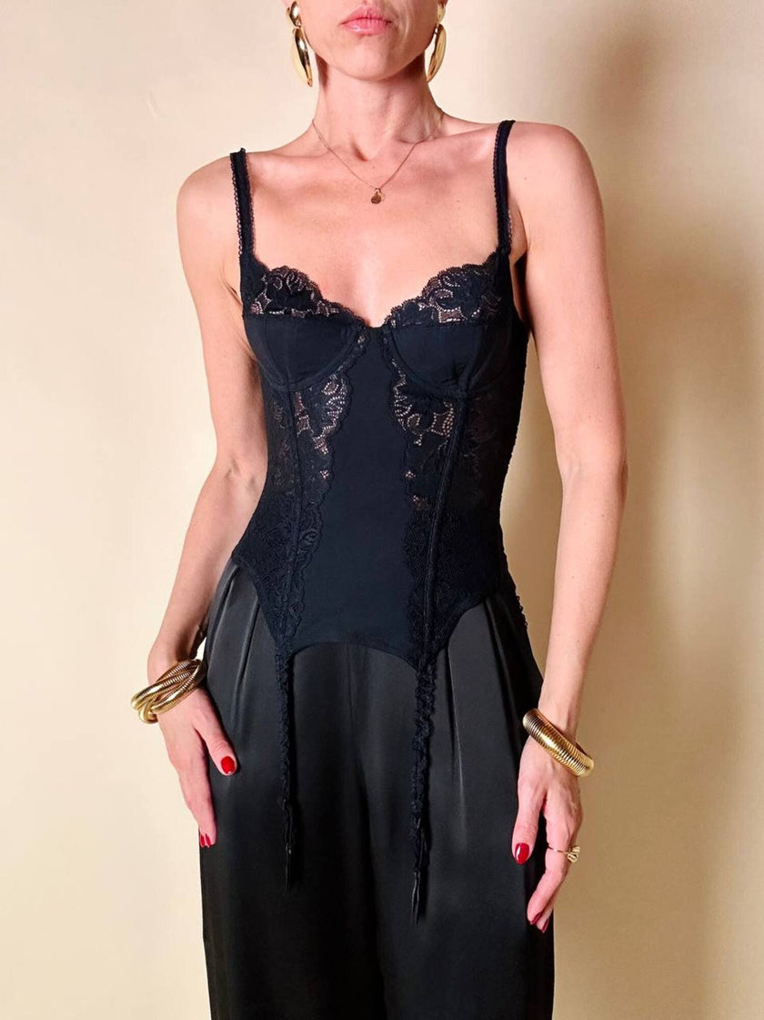 Bustier con guêpière in pizzo nero e seta “La Perla”