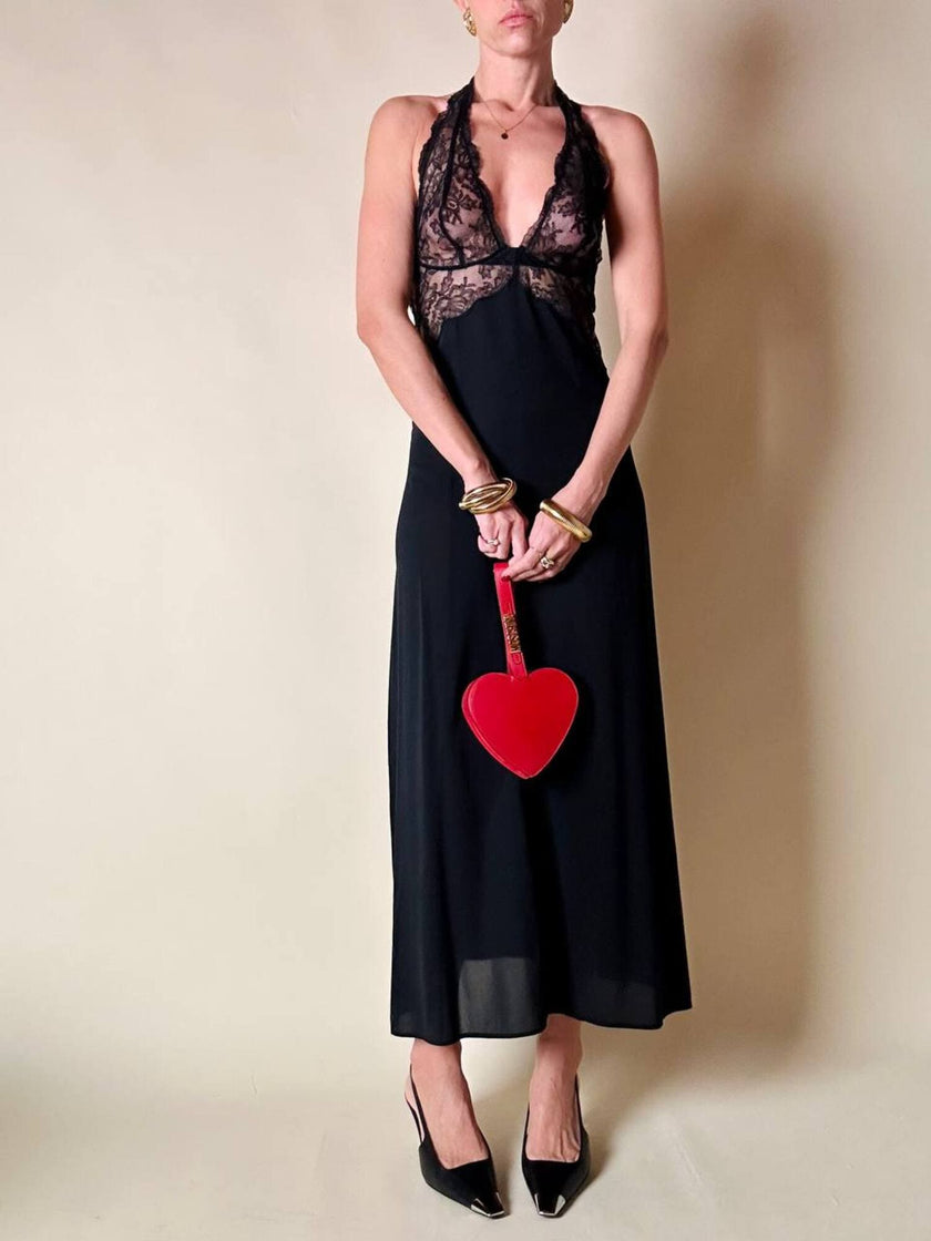 Slip dress vintage La Perla in seta nera e pizzo