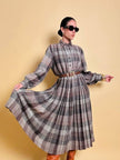 Maxi abito plissé in lana flanellata fantasia check
