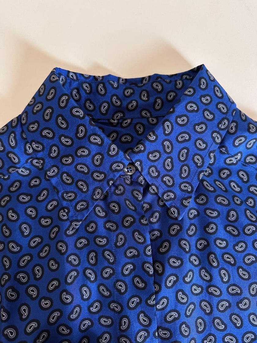 Camicia in seta Alberto Biani blu oltremare con fantasia cachemire