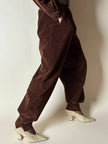 Combinaison vintage Complice en velours côtelé marron avec détails en cuir