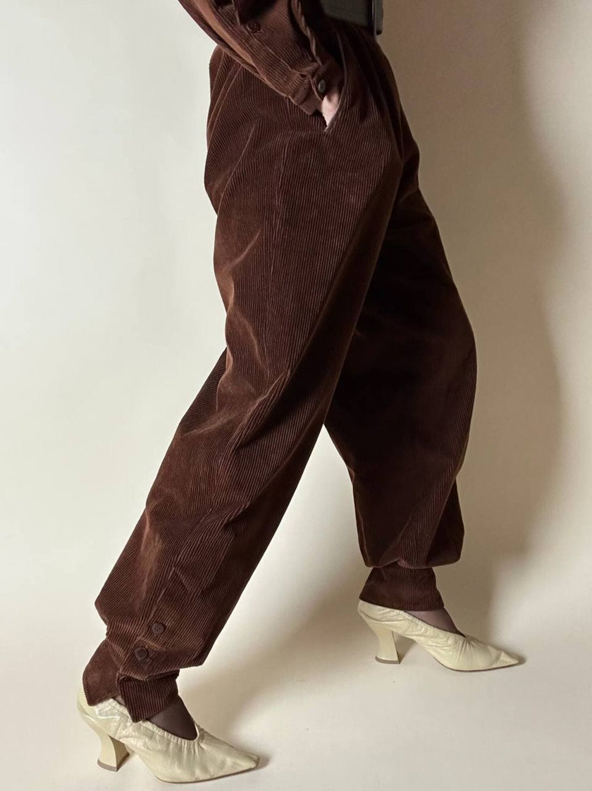 Combinaison vintage Complice en velours côtelé marron avec détails en cuir