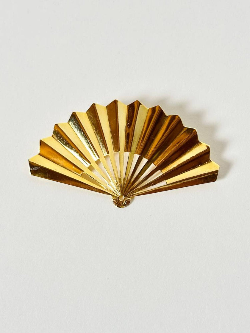 Spilla vintage a forma di ventaglio in metallo dorato