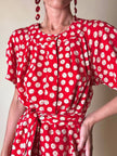 Mini abito rosso in seta jacquard a pois con fusciacca in coordinato “Fendi”