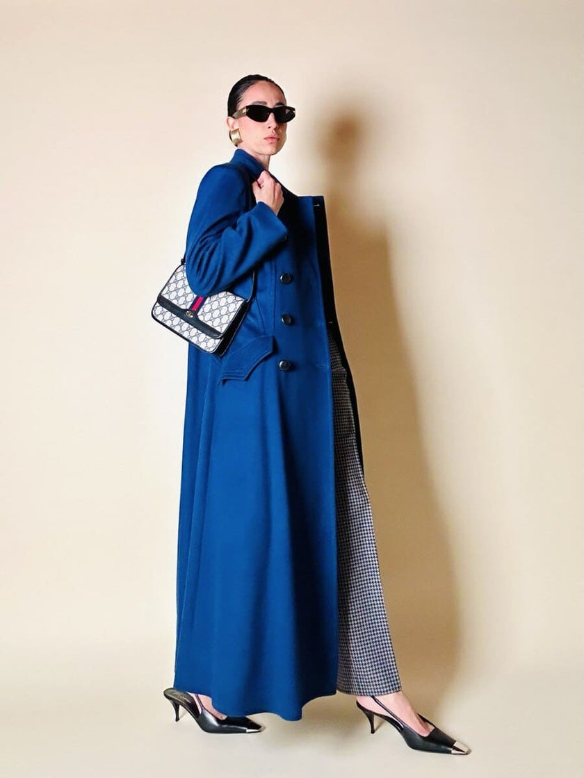 Maxi cappotto in lana color blu petrolio 