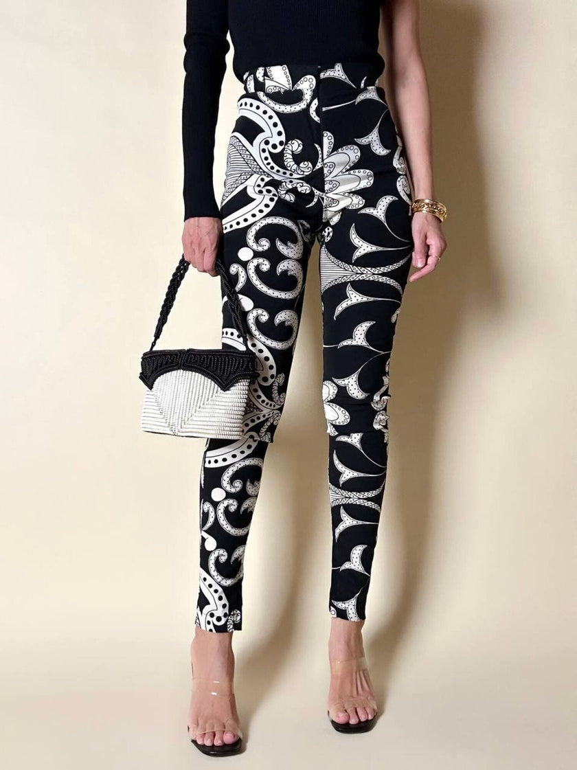 Leggings vintage Gianni Versace fantasia Silver Baroque bianca e nera