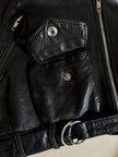 Giacca biker vintage in pelle nera ultra soft con fodera trapuntata in raso