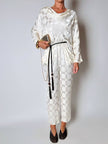 Jumpsuit vintage Spengler Mode in viscosa jacquard avorio con scollo drappeggiato