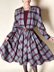 Abito Velentino Boutique in lana fantasia check grigio e bordeaux