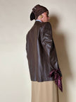 Blazer oversize in pelle color cioccolato