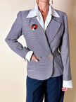 Blazer Yves Saint Laurent fantasia doppiopetto a righe bianche e blu con bottoni dorati