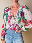 Blusa in seta bianca Jacquard fantasia floreale multicolor “Hale Bob”