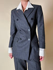 Tailleur gessato giacca/pantalone in lana grigio antracite “Antonio Fusco”
