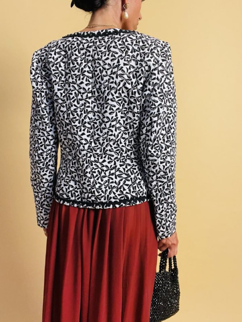 Giacca in cotone piquet bianco con fantasia a fiocchi neri “Yves Saint Laurent”