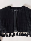 Spencer vintage Louis Féraud in tessuto jacquard nero operato a losanghe e nappine