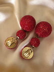 Maxi clip pendenti con sfere ricoperte di perline rosse