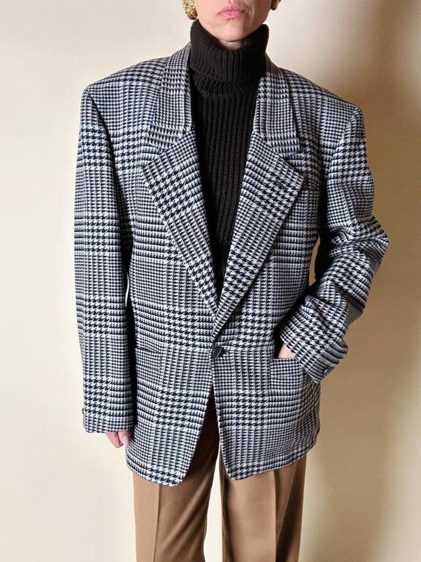 Blazer vintage Gianni Versace in lana jacquard fantasia principe di Galles