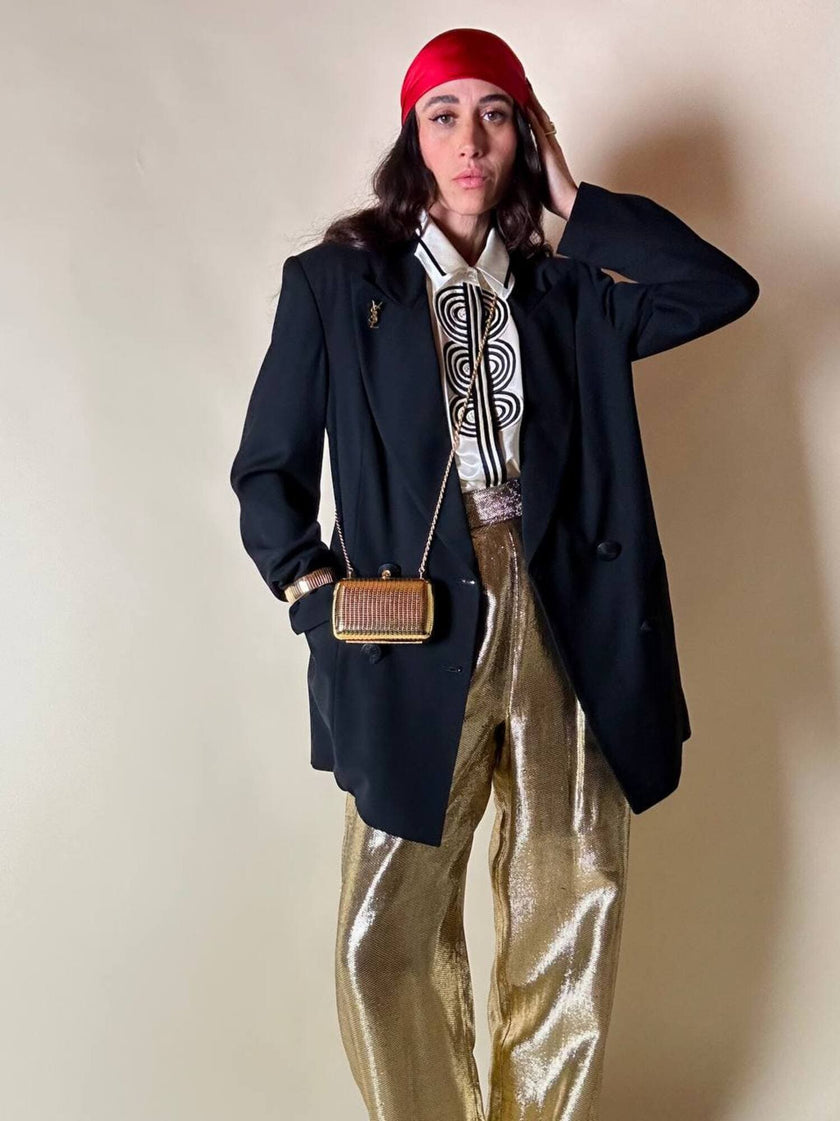Blazer doppio petto nero con bottoni a spirale in cordino “Galanti”