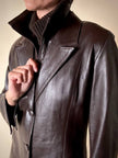 Dunkelbraune Vintage-Lederjacke mit integrierter Weste