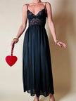 Slip dress nero in pizzo con coppe a balconcino “La Perla”