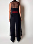 Gilet vintage lungo in rete nera con rever e spacchi laterali New Age