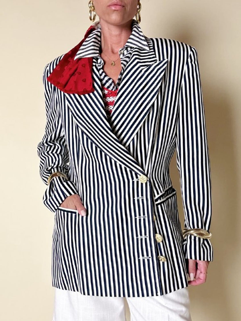 Blazer doppiopetto a righe bianche e blu “Mondí”
