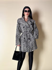 Giaccone vintage Fendissime in ecopelle bianca fantasia leopardo floccata nera