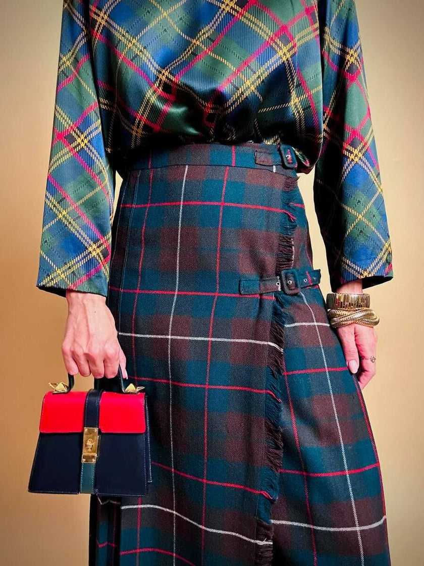 Maxi kilt sartoriale in lana fantasia tartan