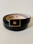 Cintura in pelle nera con fibbia rettangolare dorata “Yves Saint Laurent”