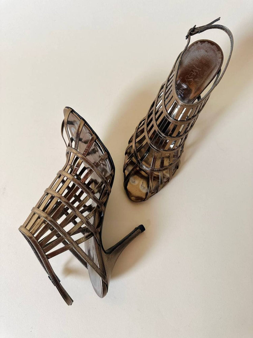 Sandali a gabbia in laminato bronzo “Yves Saint Laurent”