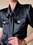 Camicia nera in raso di seta con cravattino “Yves Saint Laurent”