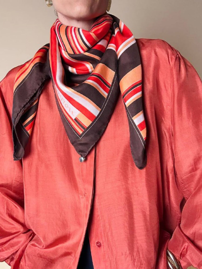 Foulard Byron in pura seta fantasia a righe trasversali declinata in nuance calde