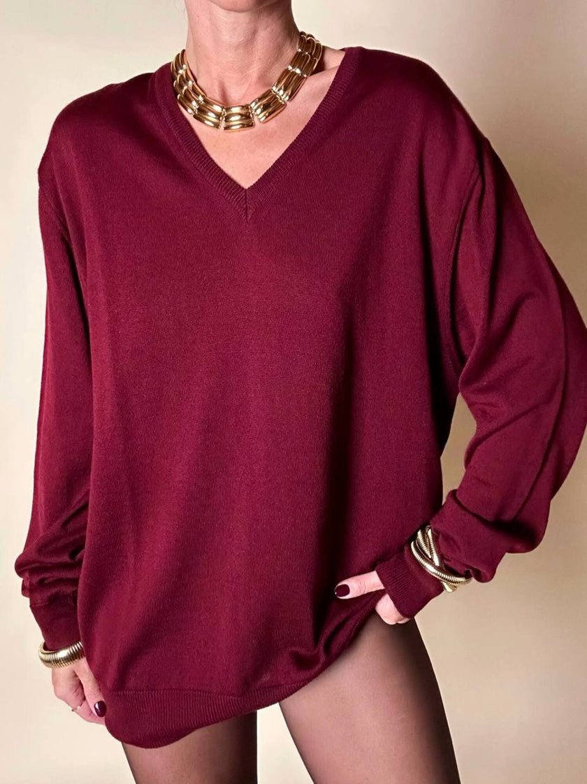 Pullover con scollo a V in misto lana bordeaux Wifshire