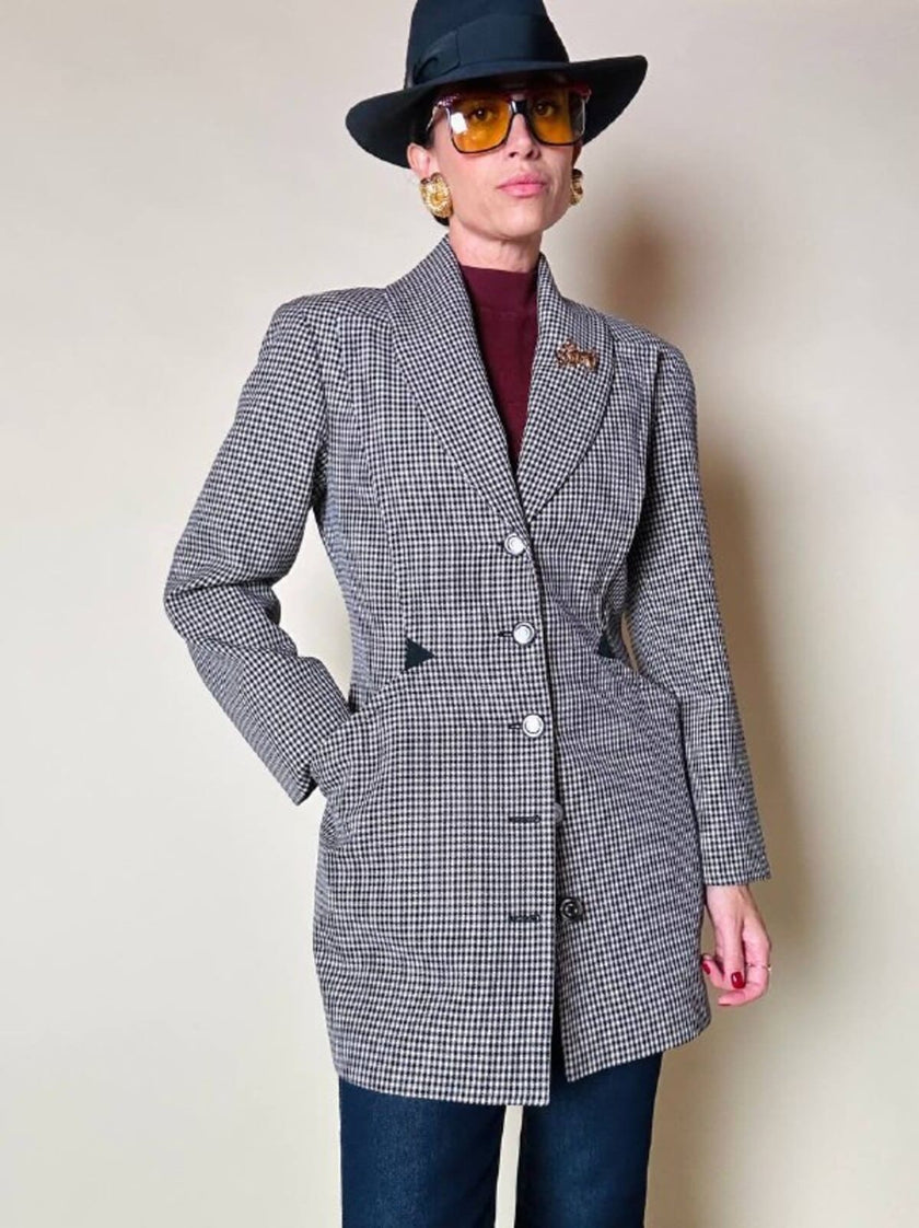 Blazer sciancrato in lana pied de poule “Rifat Ozbek”