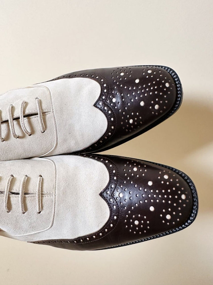 Two-tone Oxford shoes in ivory suede and dark brown leather Titty Lugano