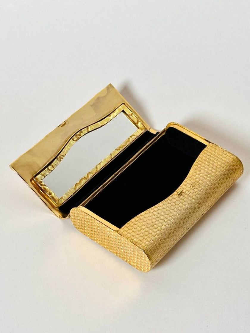 Clutch-Minaudière vintage in metallo oro satinato con dettaglio bambù