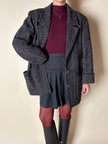 Minigonna Yves Saint Laurent in lana grigio antracite con piping a righe bordeaux e blu