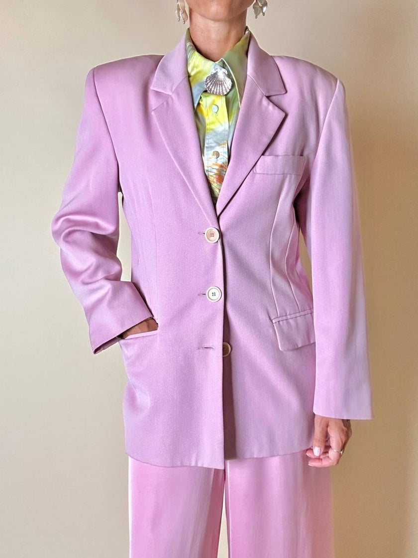 Blazer in rasato di lana merinos super fine rosa “Swish”