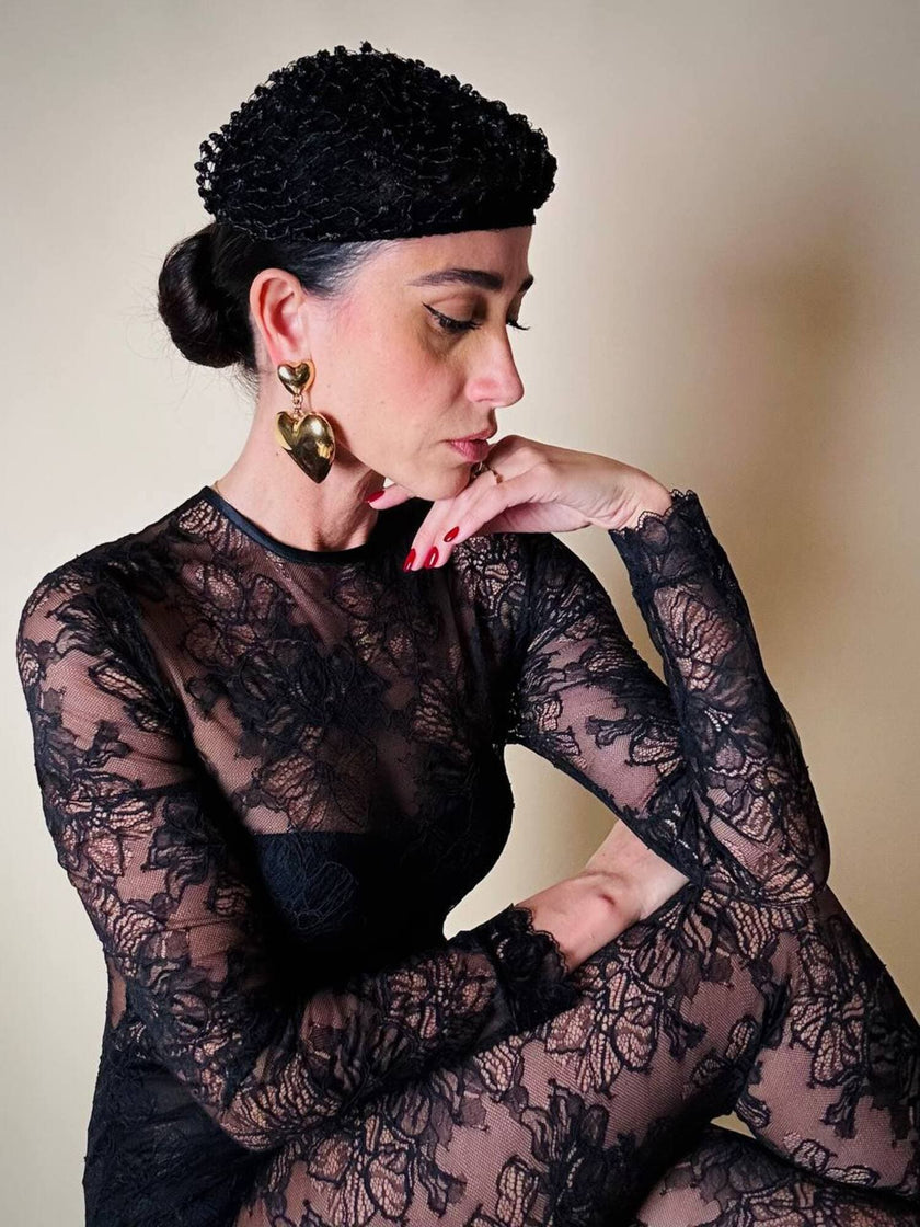 Jumpsuit con staffe in pizzo nero “La Perla”