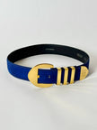Cintura vintage Givenchy in nabuk blu cobalto con fibbia sagomata e passanti oro